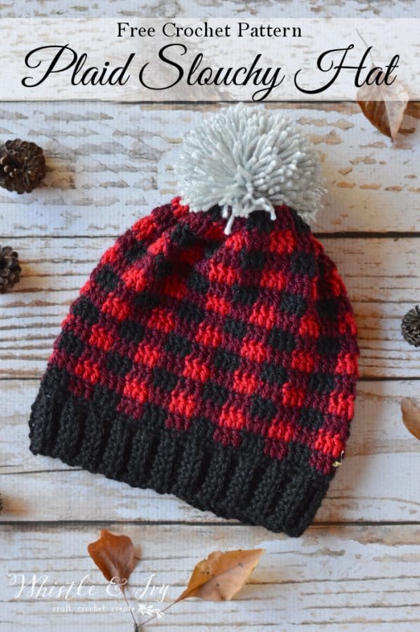 FREE Crochet Pattern: Crochet Plaid Slouchy Hat | Mad about plaid! Make this cute and cozy plaid hat, perfect for snow flurries during the winter months!