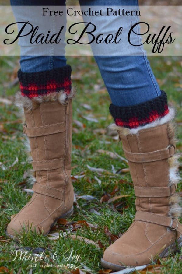 FREE Crochet Pattern: Crochet Plaid Boot Cuffs | These cozy boot cuffs have a trendy buffalo plaid pattern and go perfect with any pair of boots!