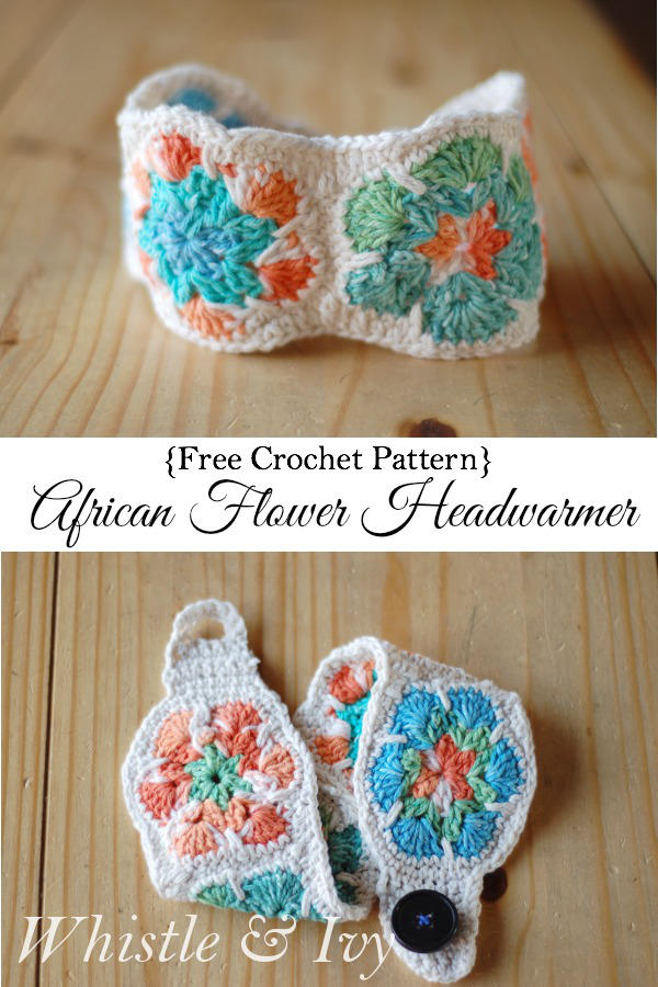 Free Crochet Pattern - African Flower Motif Head Warmer. So cozy, and so comfy for winter. {Pattern by Whistle and Ivy} 