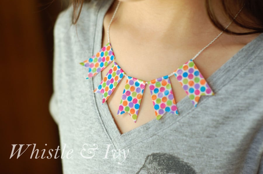 Make this adorable washi tape banner necklace in only a few minutes!