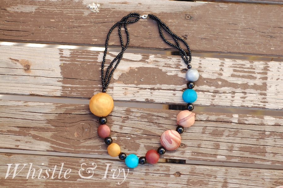 Make this perfectly nerdy solar system chunky necklace with a few tools and this easy tutorial! {Whistle and Ivy}