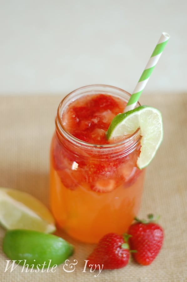 This delicious strawberry lemon-limeade is so refreshing and full of flavor, a perfect drink recipe for summertime. {Whistle and Ivy}