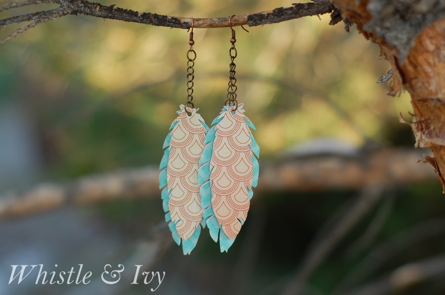 These beautiful and elegant feather earrings are easy to make with the Silhouette and so fun to wear. {Whistle and Ivy}
