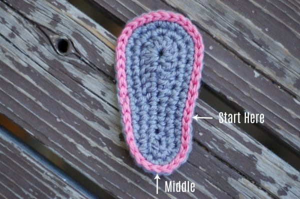 sole of a crochet baby bootie