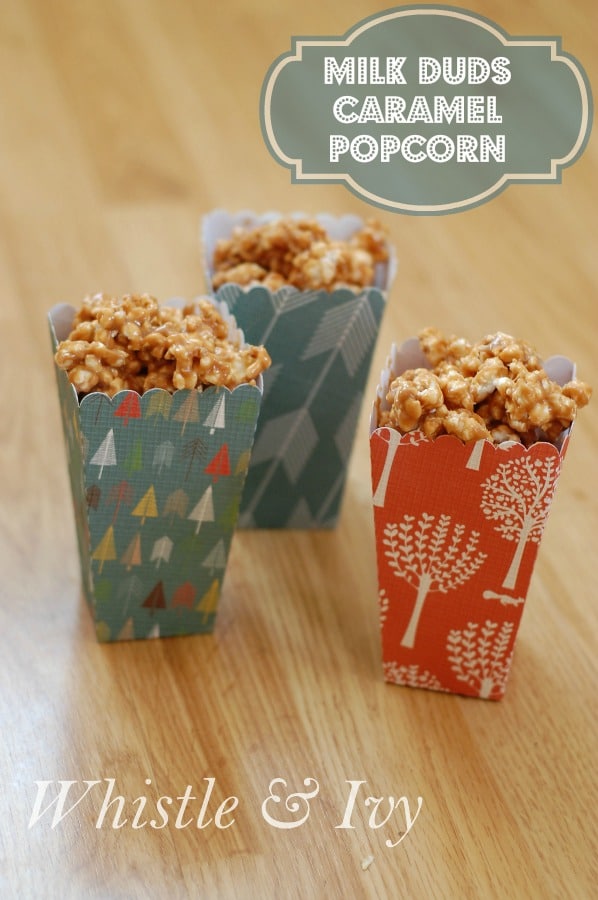 This delicious and gooey popcorn recipe is a perfect combination of salty and sweet and is covered in melted Milk Duds!