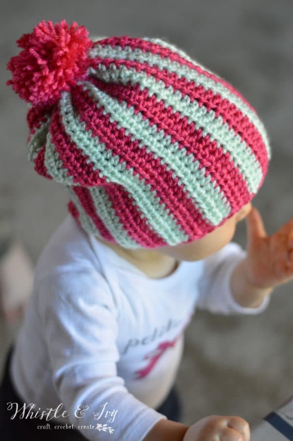 Free Crochet Pattern - Vertical Stripe Baby Hat | Super cozy slouchy hat for baby!
