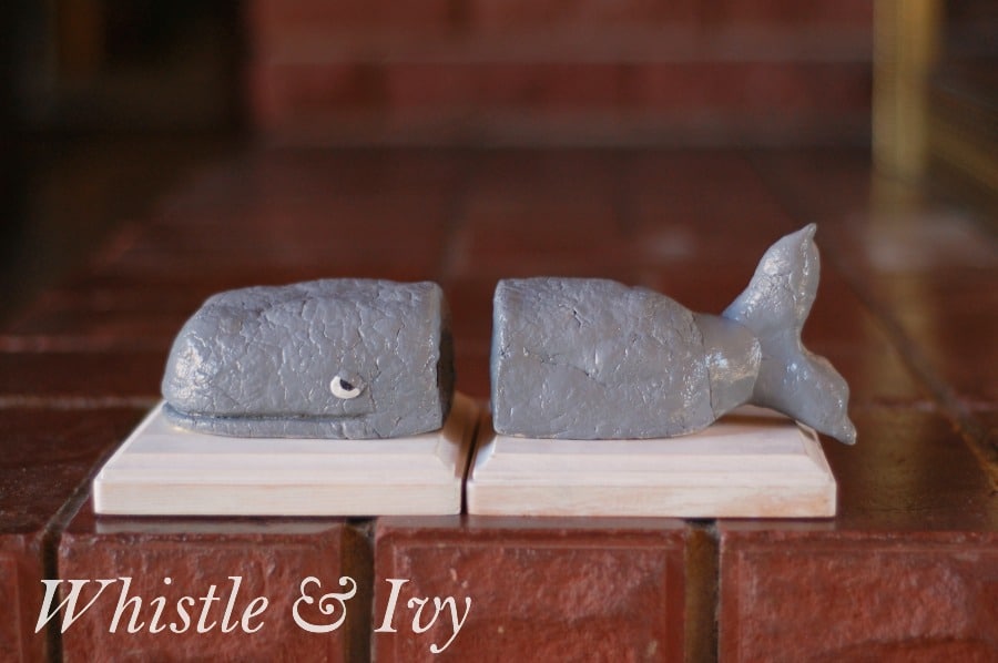 These Anthropologie-Inspired Whale Bookends are a much cheaper option, and fun to make! {Tutorial by Whistle and Ivy}