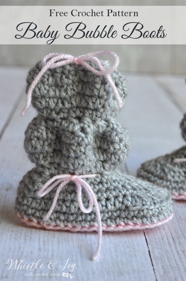 Baby Bubble Booties - Cute and cozy way to keep your little one’s feet warm this winter! {Free Crochet Pattern by Whistle and Ivy}