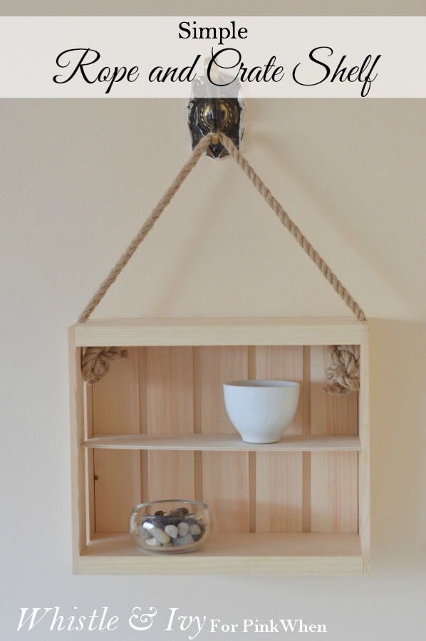 Make these cute rope and crate shelf with a few supplies and little bit of time! {Whistle and Ivy}