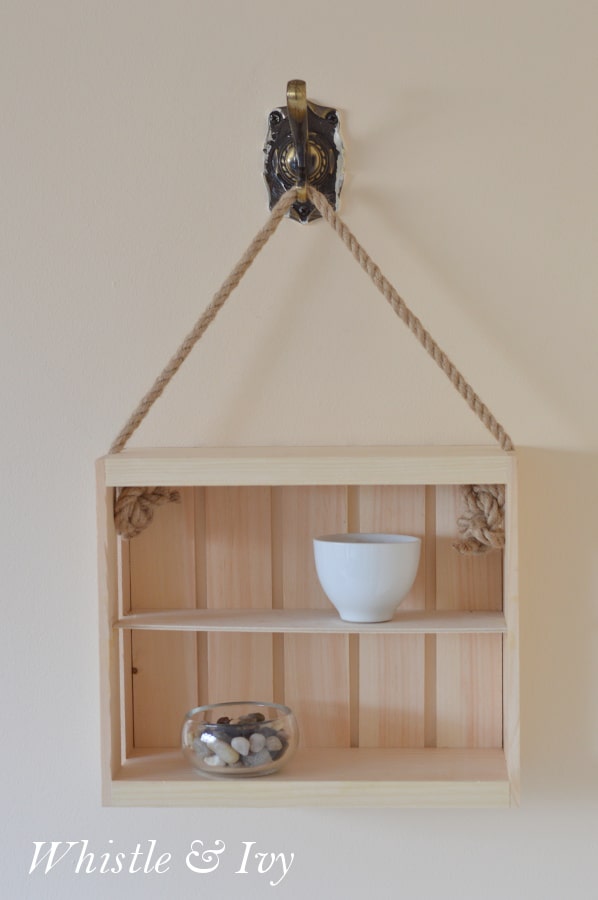 Rope and Crate Shelf - Make this quick and easy shelf from a wooden crate!