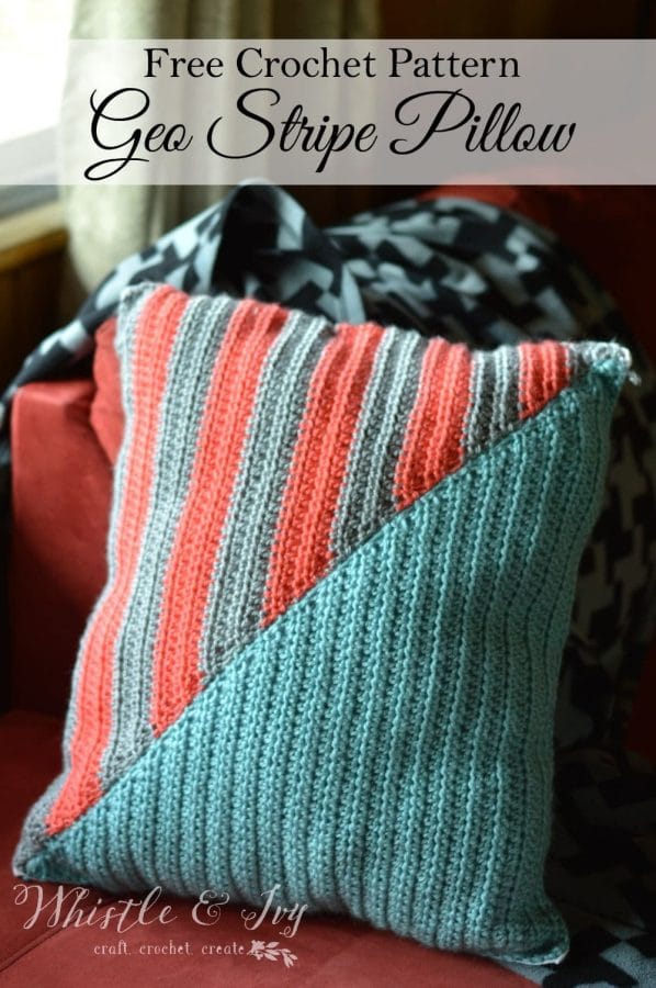 Free Crochet Pattern - Geo Stripe Pillow | Crochet this beautiful geometric pillow, and brighten any room. 