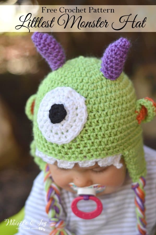 Littlest Monster Crochet Baby Hat - Make this adorable baby hat, perfect for the Halloween season. Get the free crochet pattern.