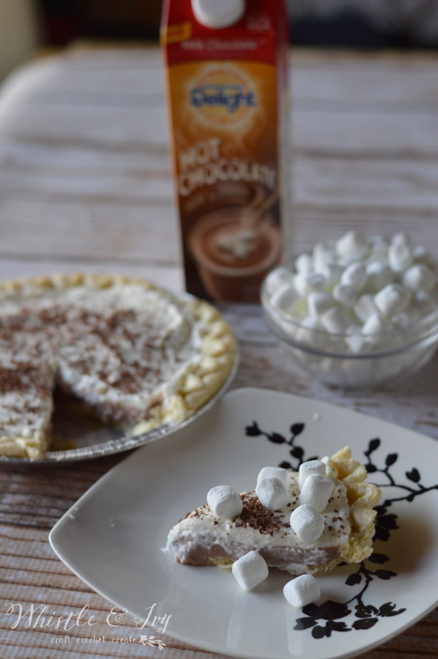 Hot Chocolate Pudding Pie with Marshmallow Whipped Cream