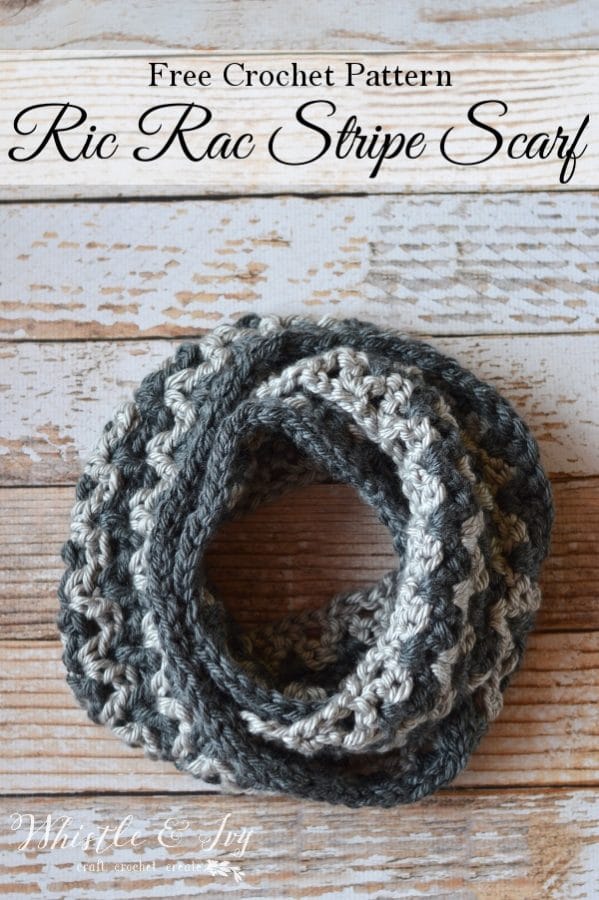Ric Rac Striped Scarf - Make this quick and chunky crochet scarf with this free pattern.