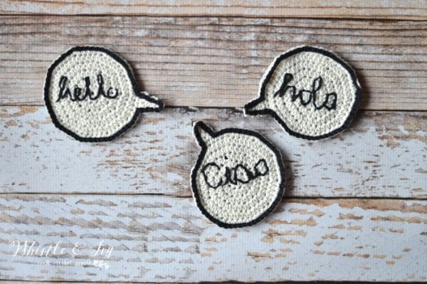 Free Crochet Pattern - Crochet speech bubble coasters | Make these super fun conversational coasters for your home! Personalize with any word you like!