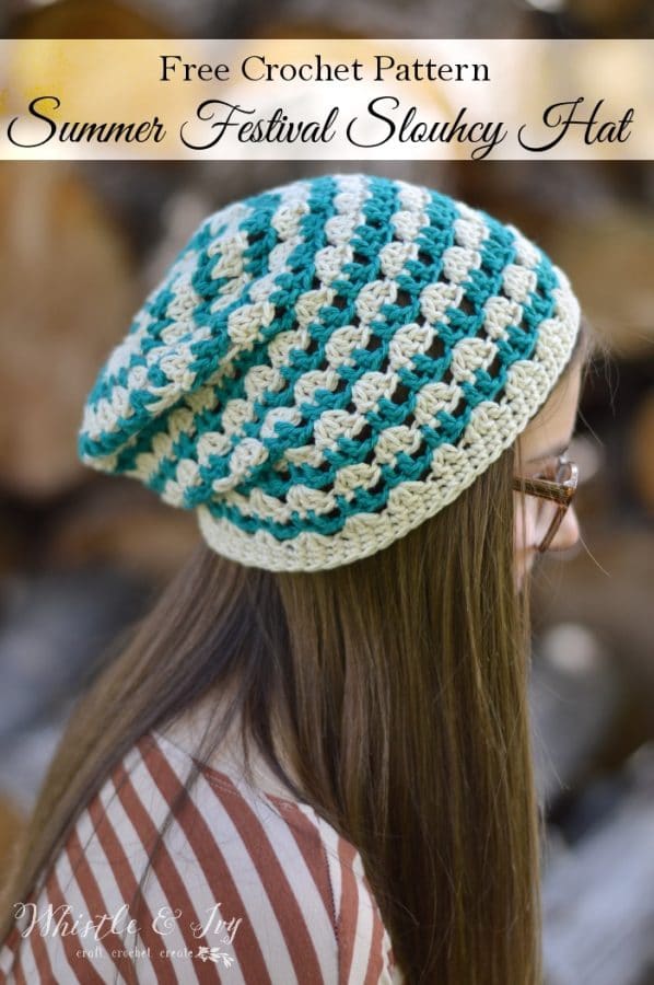 FREE Crochet Pattern: Summer Festival Slouchy - Crochet this light and airy slouchy, perfect for cool summer evenings at the beach. 