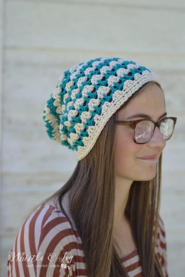FREE Crochet Pattern: Summer Festival Slouchy - Crochet this light and airy slouchy, perfect for cool summer evenings at the beach. 