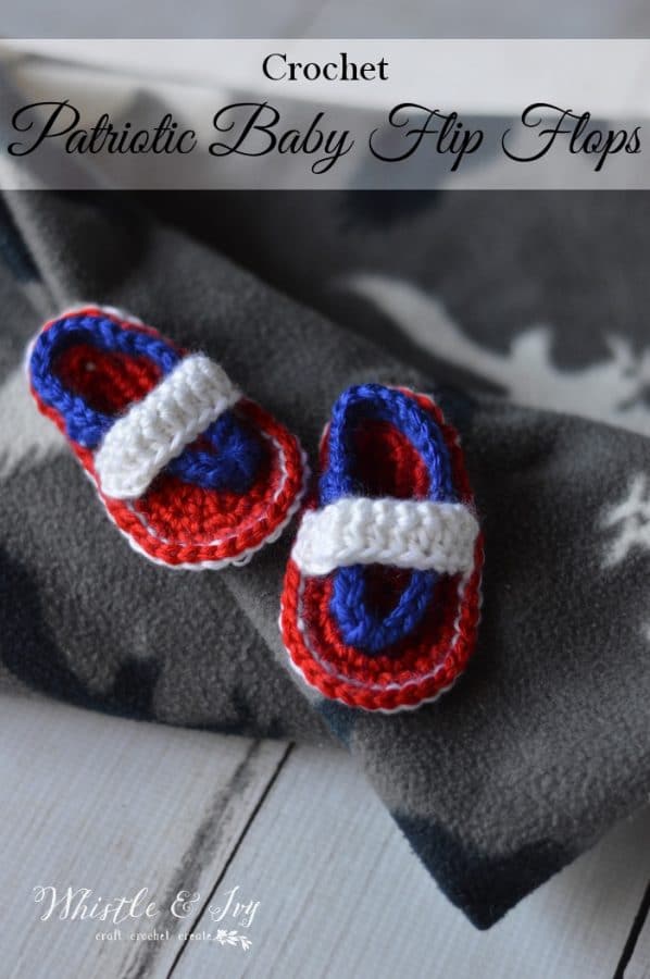 Free Crochet Pattern: Patriotic Baby Flip Flops | Make these adorable sandals for the 4th of July! 