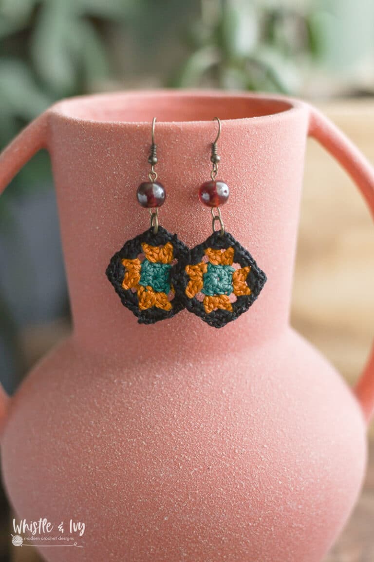 Colorful Crochet Granny Square Earrings – Make a pair of pretty earrings with Embroidery Floss!