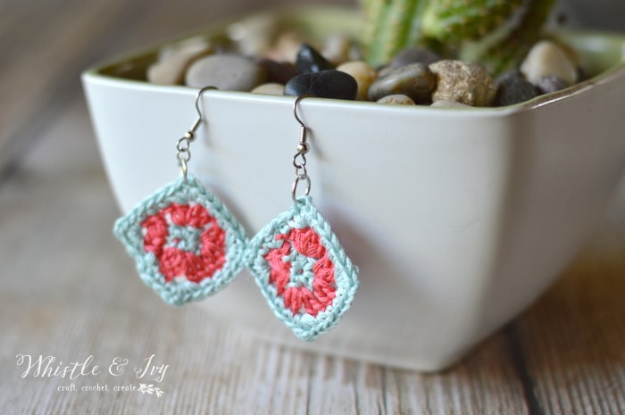 Free Crochet Pattern: Granny Square Earrings | Make your favorite crocheted item (granny squares) into these adorable mini earrings!