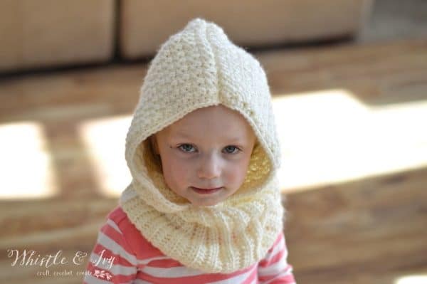 FREE Crochet Pattern: Toddler Hooded Cowl - Keep those sweet little necks and heads warm this winter with this adorable hooded cowl. 