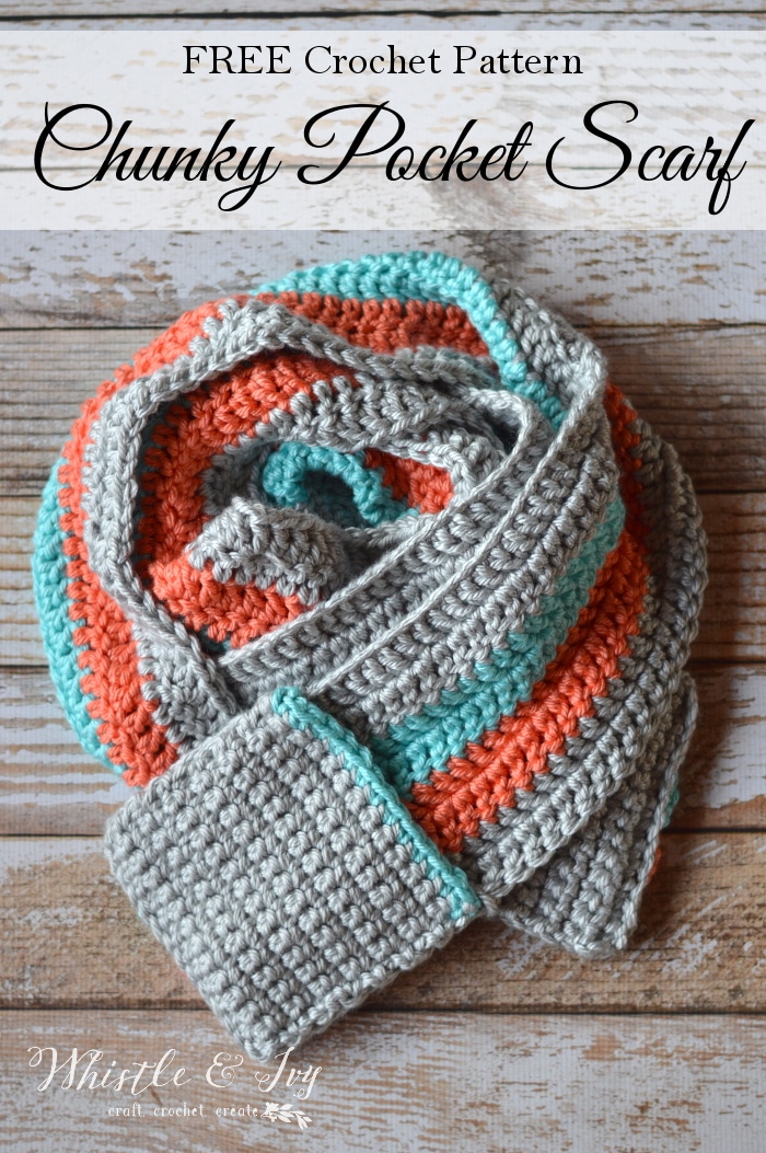 Easy Chunky Striped Crochet Pocket Scarf – Free Crochet Pattern
