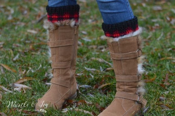 Crochet Plaid Boot Cuffs cozy boot cuffs have a trendy buffalo plaid pattern and go perfect with any pair of boots