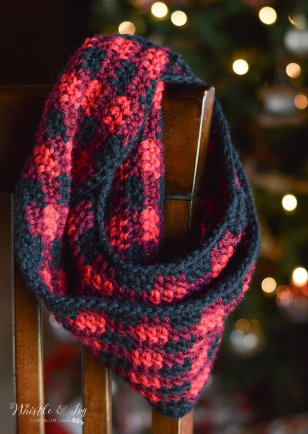 free crochet pattern plaid infinity scarf 