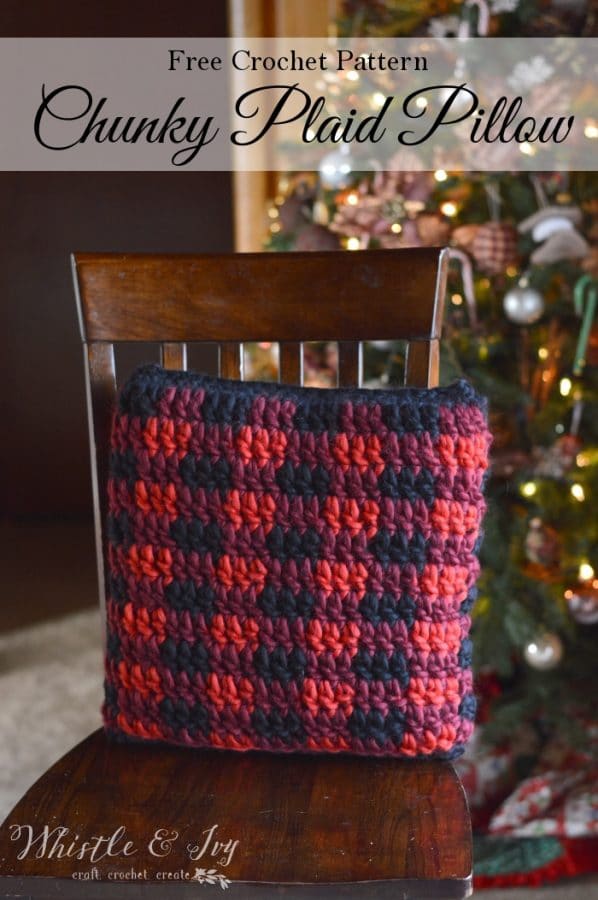 FREE Crochet Pattern: Crochet Plaid Pillow | Make this cozy plaid pillow, the perfect accent for your rustic holiday or cabin retreat. 