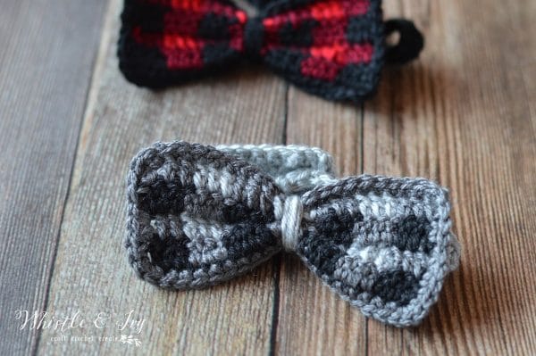 FREE Crochet Pattern: Kid's Crochet Plaid Bow Tie | Make your dapper guy this trendy buffalo plaid bow tie! Perfect for all occasions. 