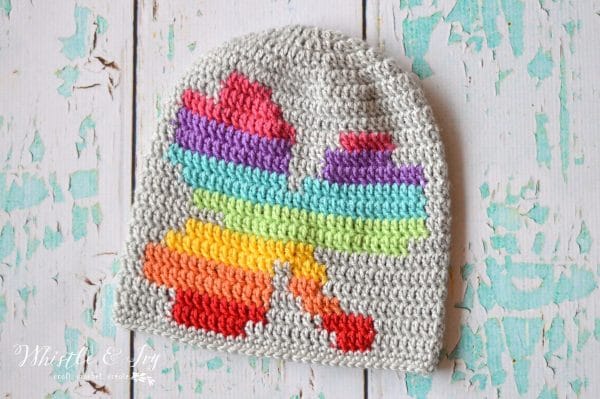 FREE Crochet Pattern: Crochet Rainbow Shamrock Slouchy | Use simple graph techniques to make this fun, bright colored slouchy