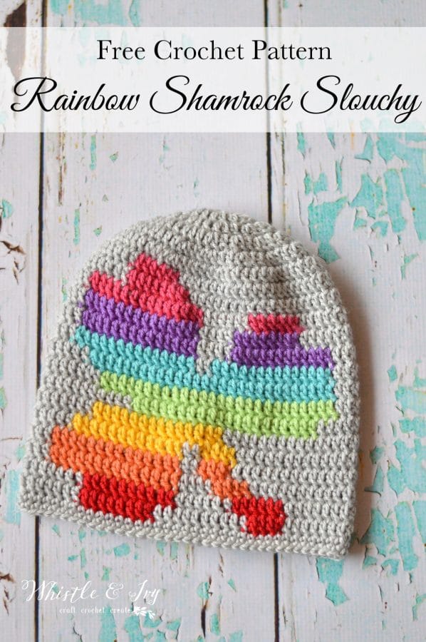 FREE Crochet Pattern: Crochet Rainbow Shamrock Slouchy | Use simple graph techniques to make this fun, bright colored slouchy