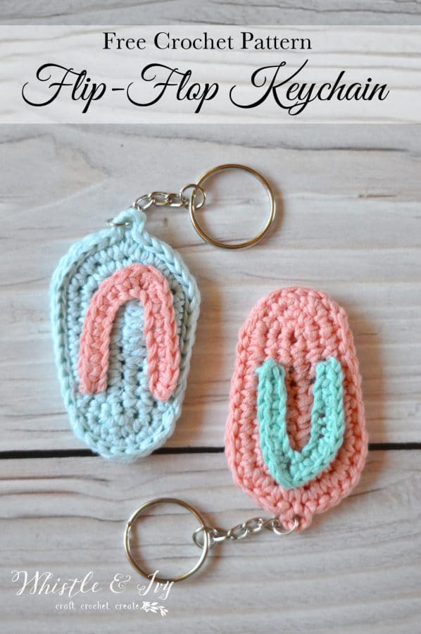 pink and blue crochet flip flop key chains