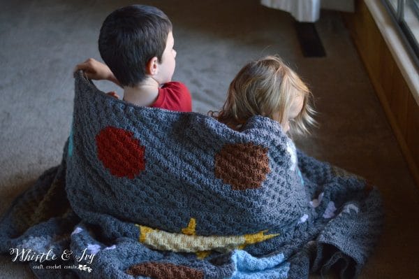 FREE Crochet Pattern: C2C Solar System Blanket | Learn how to work the Corner to Corner technique while making this pretty outer-space themed blanket! 