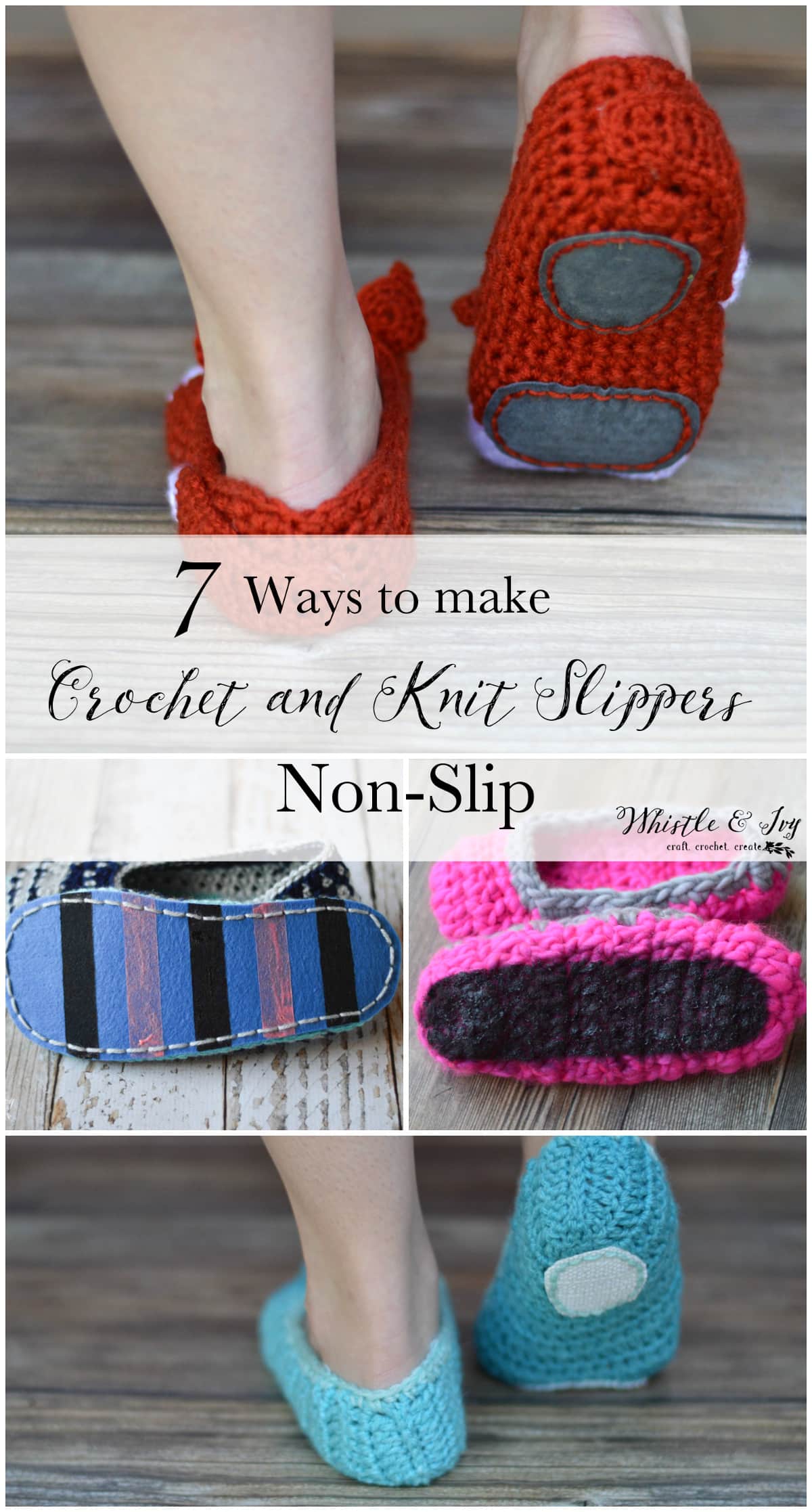 college showing different ways to make crochet slippers non-slip