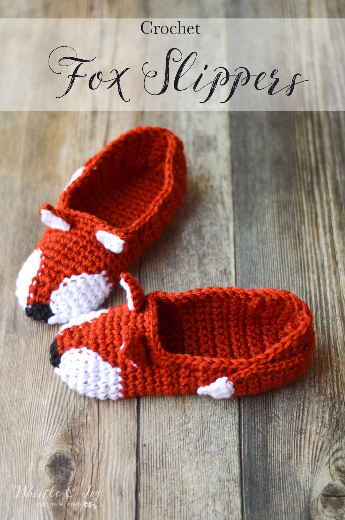 Crochet Fox Slippers - These cute woodland slippers are easy to work up and are make with two strands of yarn, so they are cozy and comfortable. 