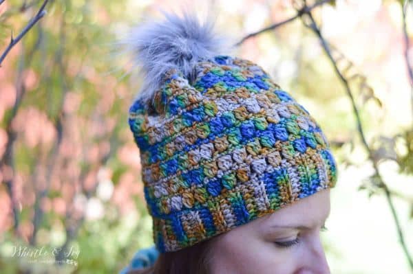 Free Crochet Pattern - Teton Springs Hat | This gorgeous crochet hat has a cozy, lovely texture and works up beautiful variegated yarn. 