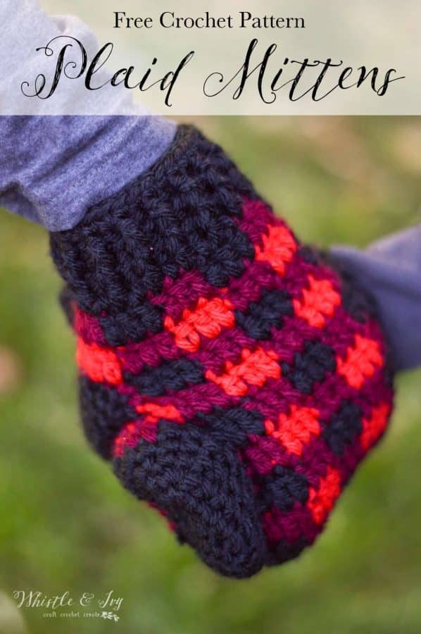 FREE Crochet Pattern: Crochet Plaid Mittens - Make these cozy mittens, made with bulky-weight yarn so they are thick and warm and work up fast. 