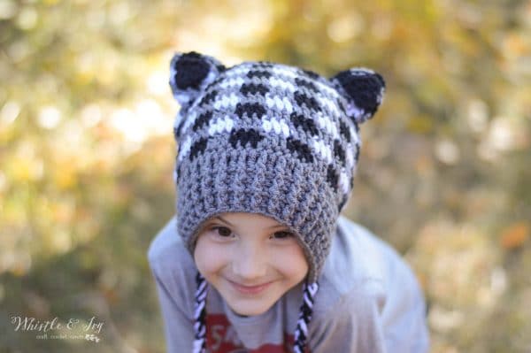 FREE Crochet Patterns: Get FOUR adorable woodland themed hats, made in fun and EASY crochet plaid: Fox, Bear, Raccoon and Deer.