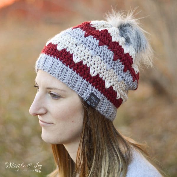 FREE Crochet Pattern: Winter Peaks Hat - This pretty hat is fun to make and has a beautiful texture with rows for color work! 