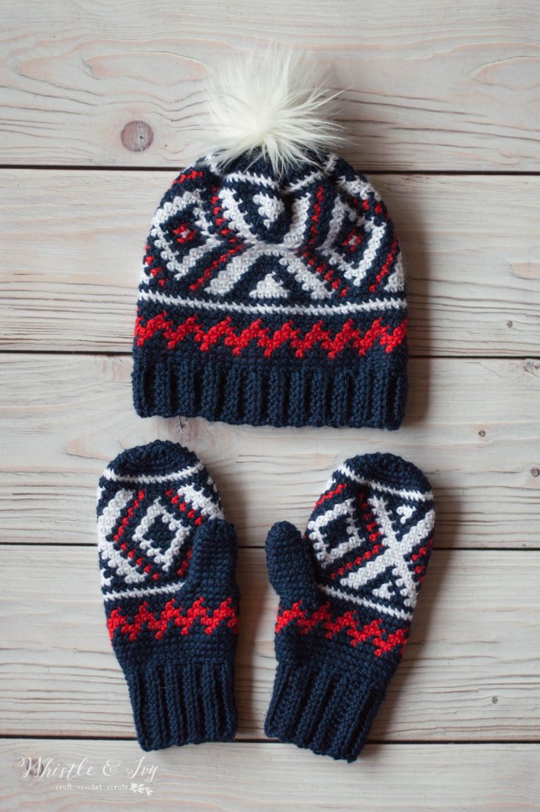 Neva Fair Isle Crochet Hat and Mittens ( USA Olympics Themed) – Crochet Pattern