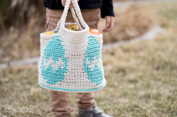 crochet Easter egg basket outside 