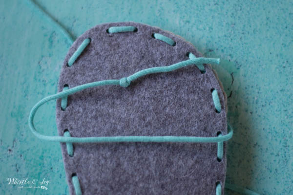 sewn sole of a women's crochet flip flops