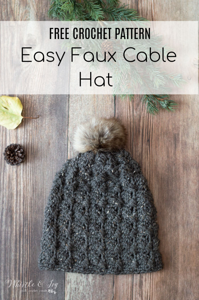 faux crochet cable hat free crochet pattern