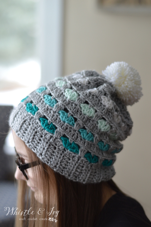 Crochet Heart Stitch Hat (Puppy Love Heart Slouchy) – Crochet Pattern