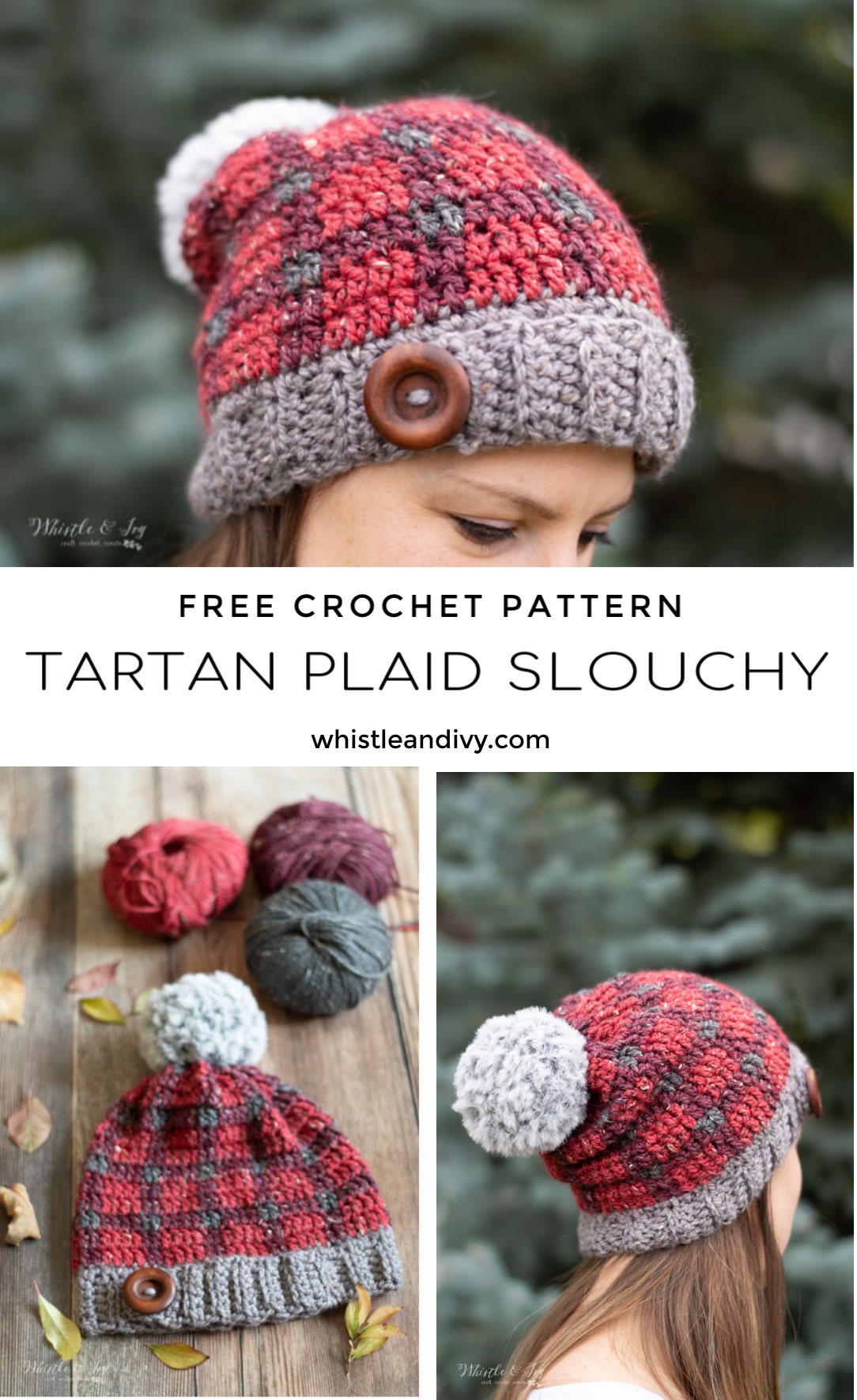 free crochet pattern tartan winter hat toque 