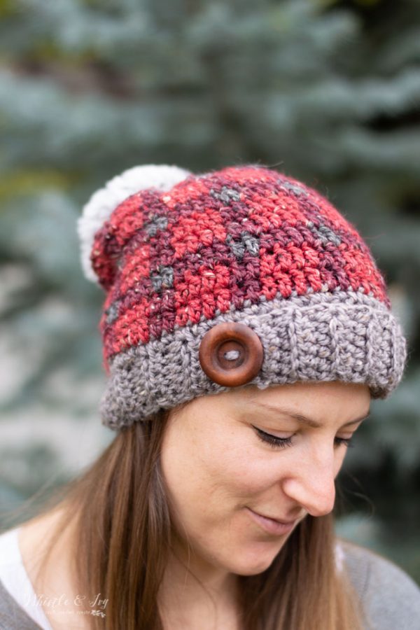 crochet tartan plaid slouchy hat toque free crochet pattern tweed