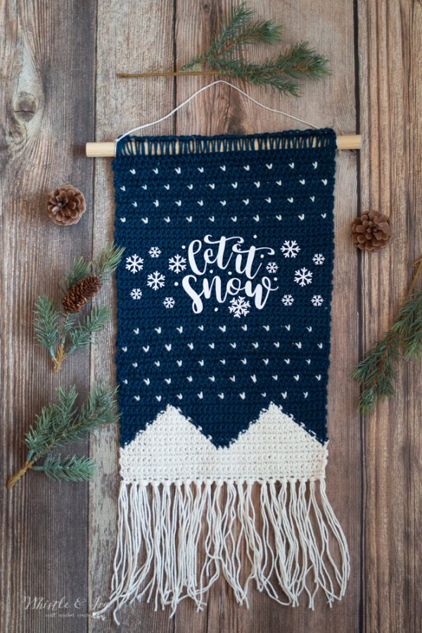 let it snow crochet wall hanging free crochet pattern fair isle crochet knit stitch 