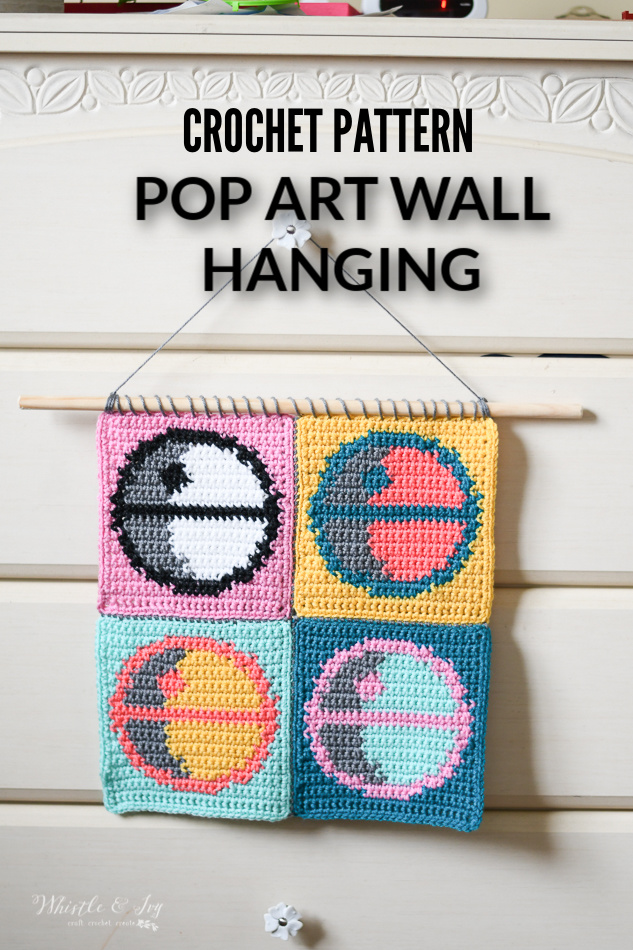 crochet Death Star pop art crochet wall hanging crochet pattern Star Wars wall hanging