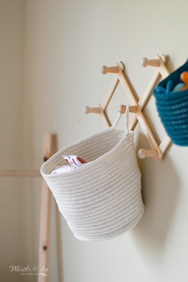 crochet for nursery crochet hanging baskets, nursery storage crochet pattern, easy crochet pattern 